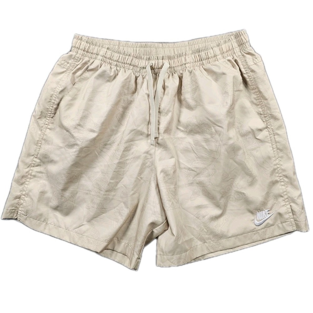 Nike Sportswear Sole Food Print Shorts Mens L Beige Drawstring Lined AthleticFit